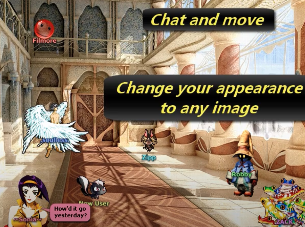 A screenshot from the Pchat promotional video, which is a recreated version of The Palace.