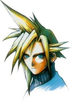 Original game art of Cloud Strife from Final Fantasy 7