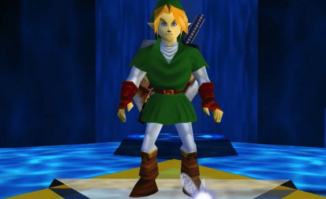 Screenshot from Ocarina of Time of Link in the Sacred Realm